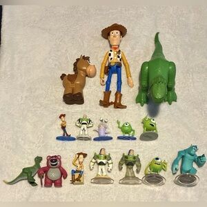 Disney Pixar Toy Story & Monsters,Inc. Figurines Lot - Woody, Buzz, Mike, Sulley